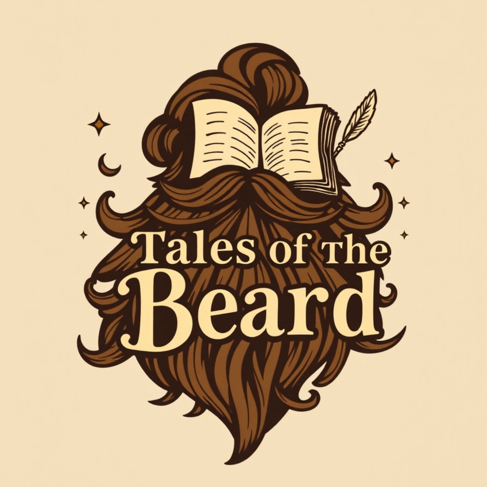 Logo for the podcast 'Tales Of The Beard' by Beard Laws Studio. The design features a stylized beard intertwined with storytelling elements, symbolizing the blend of mystery, adventure, and creativity in fictional tales told on the show